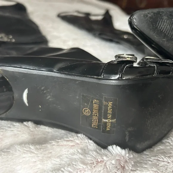 Goth Shiny Black Over the Knee Stiletto Boots - Picture 3 of 9